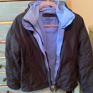L.L. Bean sz small black jacket w/blue inner zippered (can remove) jacket.